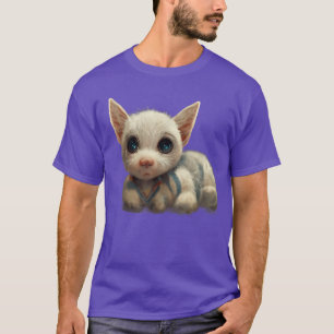 Cute White Childhood Cat Realistic Art Blue Eyes T-Shirt
