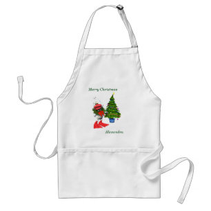 Cute White Christmas Duck Wearing a Wreath Standard Apron