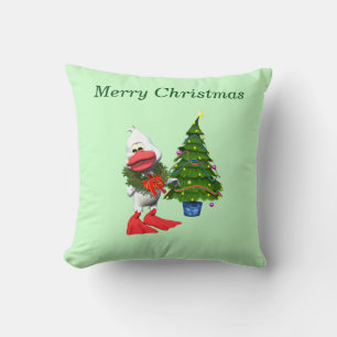 Cute White Christmas Duck Wearing a Wreath Throw Pillow