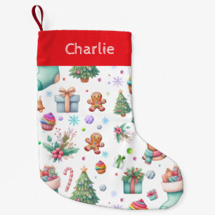 Cute White Christmas Pattern Holiday Cheer Small Christmas Stocking