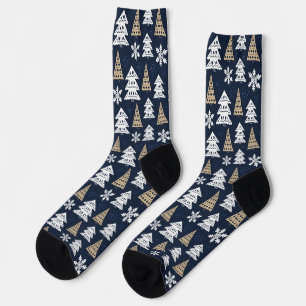 Cute White Christmas Tree Black Socks