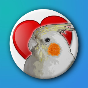 Cute White Cockatiel Parrot Pet Bird Lovers Heart 3 Inch Round Button