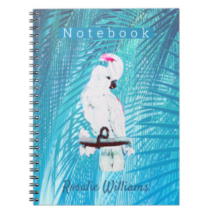 Cute White Cockatoo Tropical Greenery Palm Leaves  Notebook