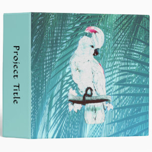 Cute white cockatoo tropical palm leaves binder