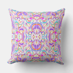 Cute white colorful paisley design throw pillow