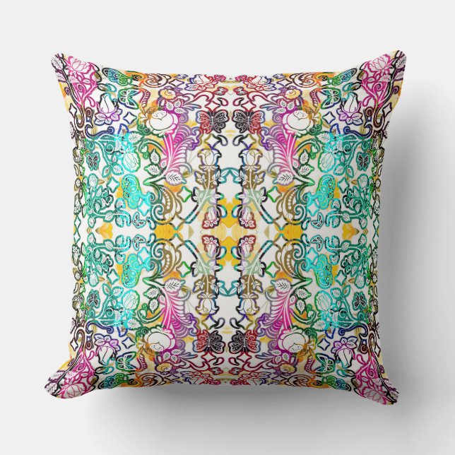 Cute white colourful flowers  throw pillow (Front)