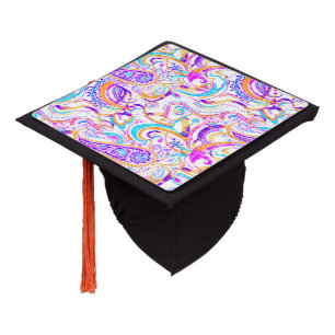 Cute white colourful paisley design graduation cap topper