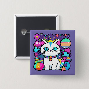 Cute White Cosmic Space Kitty Cat 2 Inch Square Button