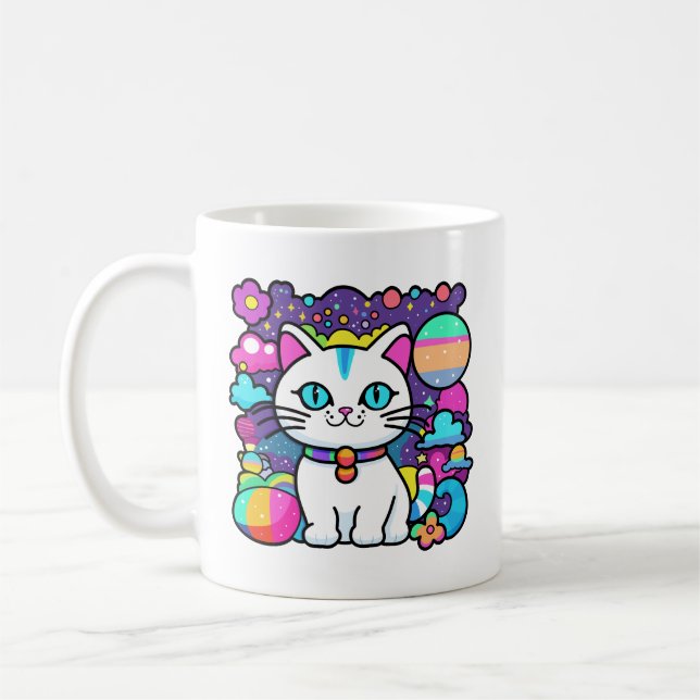 Cute White Cosmic Space Kitty Cat Coffee Mug (Left)