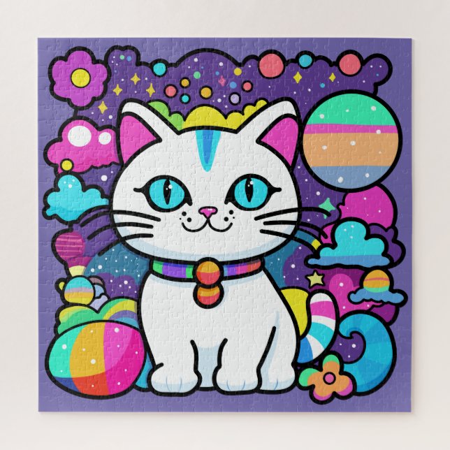 Cute White Cosmic Space Kitty Cat Jigsaw Puzzle (Vertical)