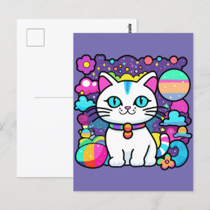 Cute White Cosmic Space Kitty Cat Postcard