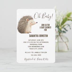 Cute White Cream Brown Hedgehog Baby Shower Invitation