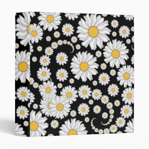 Cute White Daisies on Black Background Binder
