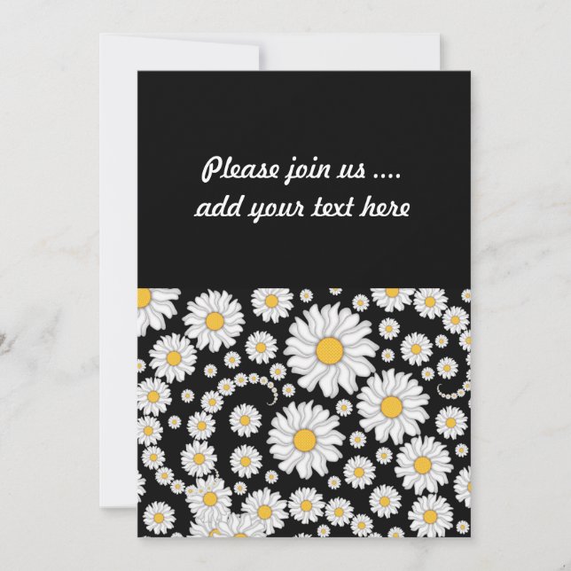 Cute White Daisies on Black Background Invitation (Front)