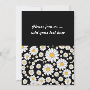 Cute White Daisies on Black Background Invitation