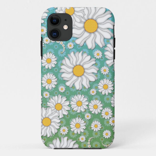 Cute White Daisies on Blue Green Case-Mate iPhone Case (Back)