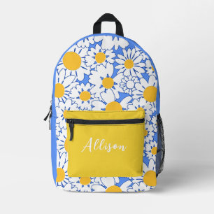 Cute White Daisies on Blue with Custom Initials Printed Backpack