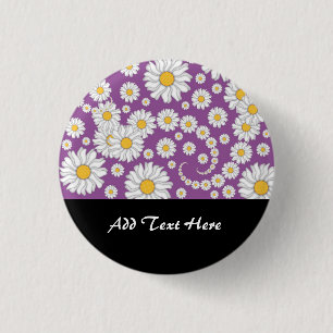 Cute White Daisies on Purple Background 1 Inch Round Button