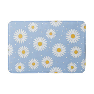 Cute White Daisy Blue Bath Mat. Bath Mat