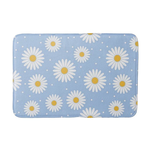 Cute White Daisy Blue Bath Mat. Bath Mat (Front)