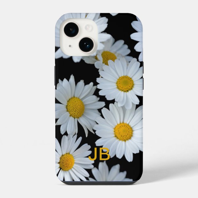 Cute White Daisy Flowers Monogram iPhone Case (Back)