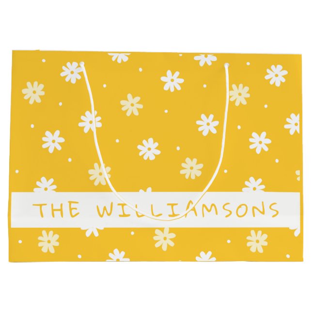 Cute White Daisy Personalized Yellow Easter Large Gift Bag (Back)
