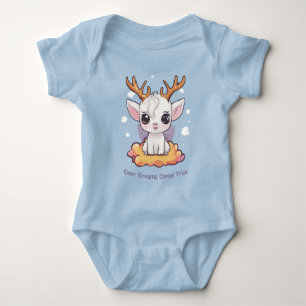 Cute White Deer with Antlers on a Cloud Baby Bodysuit