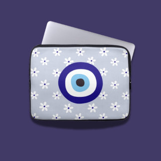 Cute White Delicate Romantic Daisy Greek Blue Eye Laptop Sleeve