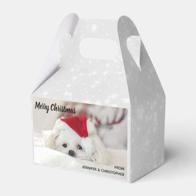 Cute White Dog in a Red Christmas Hat Favor Box (Front Side)