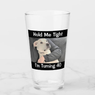 Cute White Dog Scared to Turn 40 Funny Birthday Gl Glass