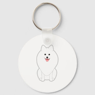 Cute White Dog. Spitz or Pomeranian. Keychain