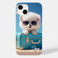 Cute White Dog Travel Suitcase Personalized Name