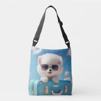 Cute White Dog Travel Suitcase Personalized Name