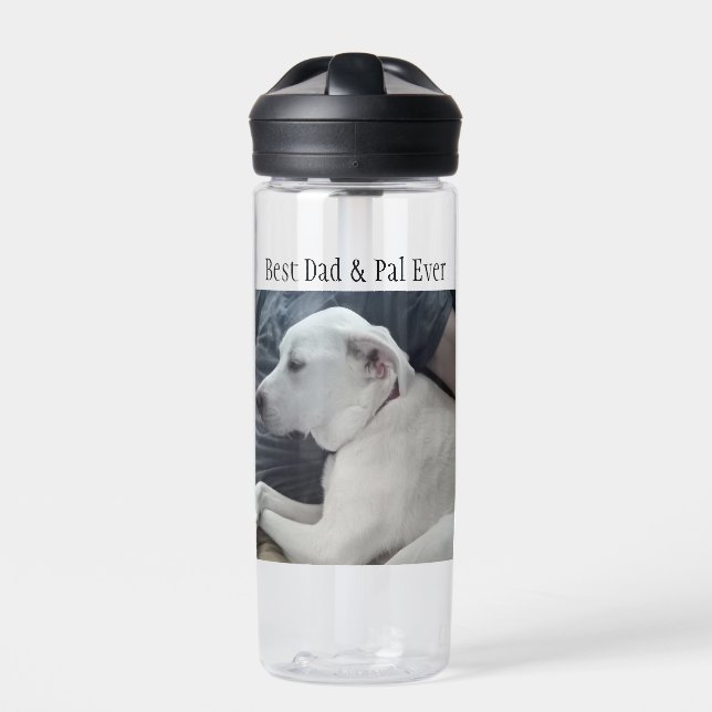 Cute White Dog with Best Dad Pal Ever Water Bottle (Front)