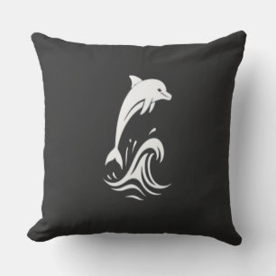 Cute White Dolphin Jumping Waves Ocean Papercut Ar Throw Pillow