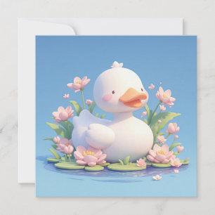 Cute White Duck in 3D Clay Floral Pond Postcard