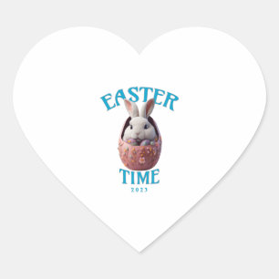 Cute White Easter Bunny Design Heart Sticker