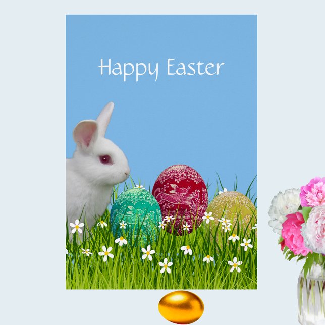 Cute White Easter Bunny & Painted Eggs (Creator Uploaded)