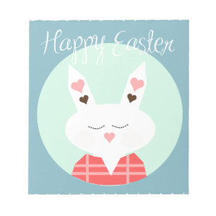 Cute white Easter bunny with pink hearts Notepad