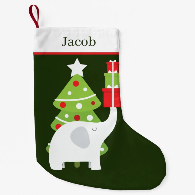 cute white elephant add name small christmas stocking (Front)