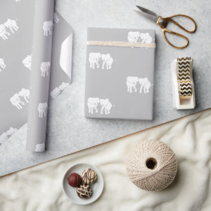 Cute White Elephant Couple Gift Exchange Christmas Wrapping Paper