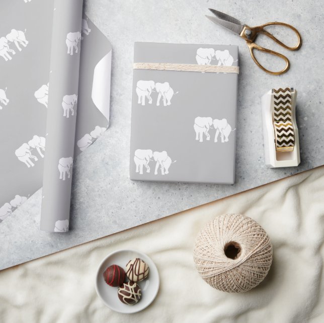 Cute White Elephant Couple Gift Exchange Christmas Wrapping Paper (Crafts)