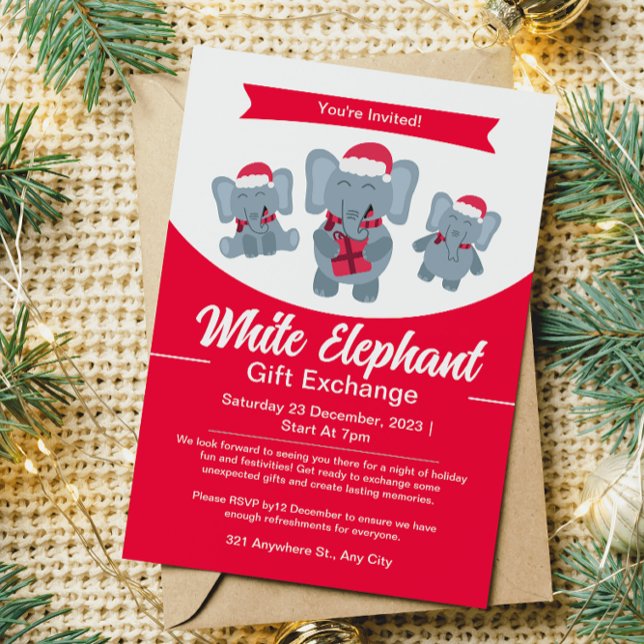 Cute White Elephant Gift Exchange Invitation (Creator Uploaded)