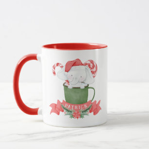 Cute White Elephant in Green Christmas  Mug