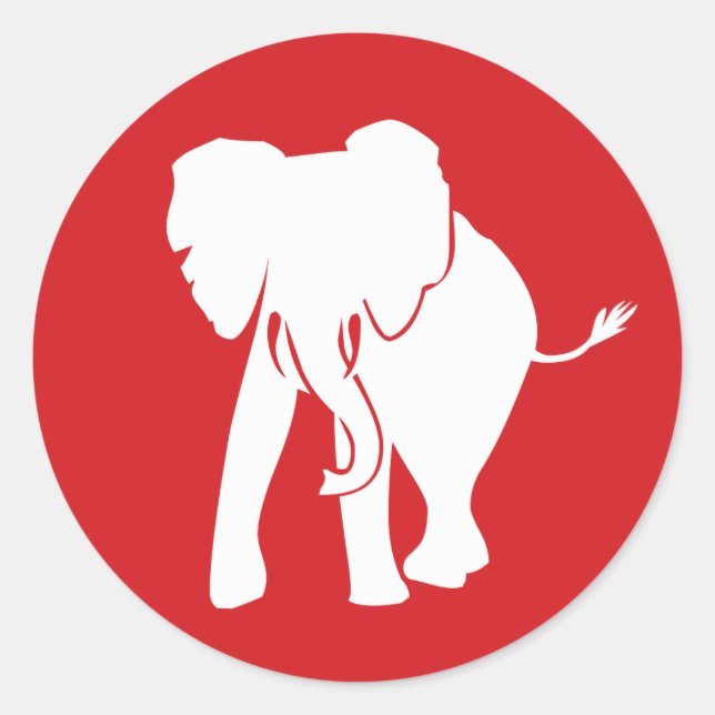 Cute White Elephant Logo Red and White Classic Round Sticker (Front)