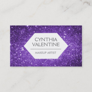 Cute White Emblem On Purple Glitter Business Cards