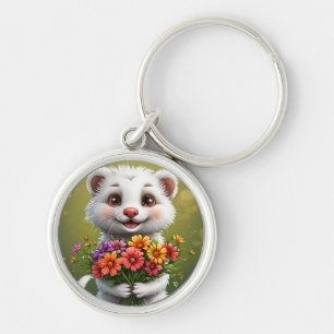 🦦 Cute White Ferret Cartoon Keychain Gift Idea 🎁