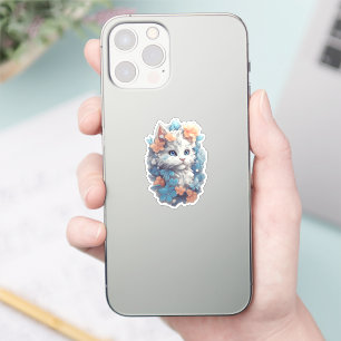 Cute White Floral Kitty Cat