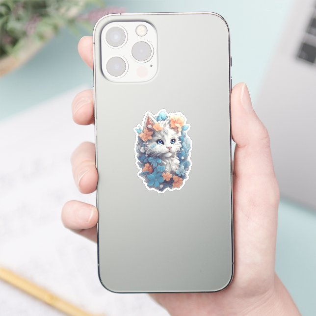 Cute White Floral Kitty Cat (Phone)