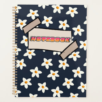 Cute White Floral Notebook Navy Blue and Orange  Planner